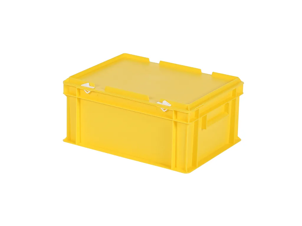 SOLID LINE Stapelbehälter mit Deckel - 400 x 300 x H 190 mm (glatter Boden) - Gelb