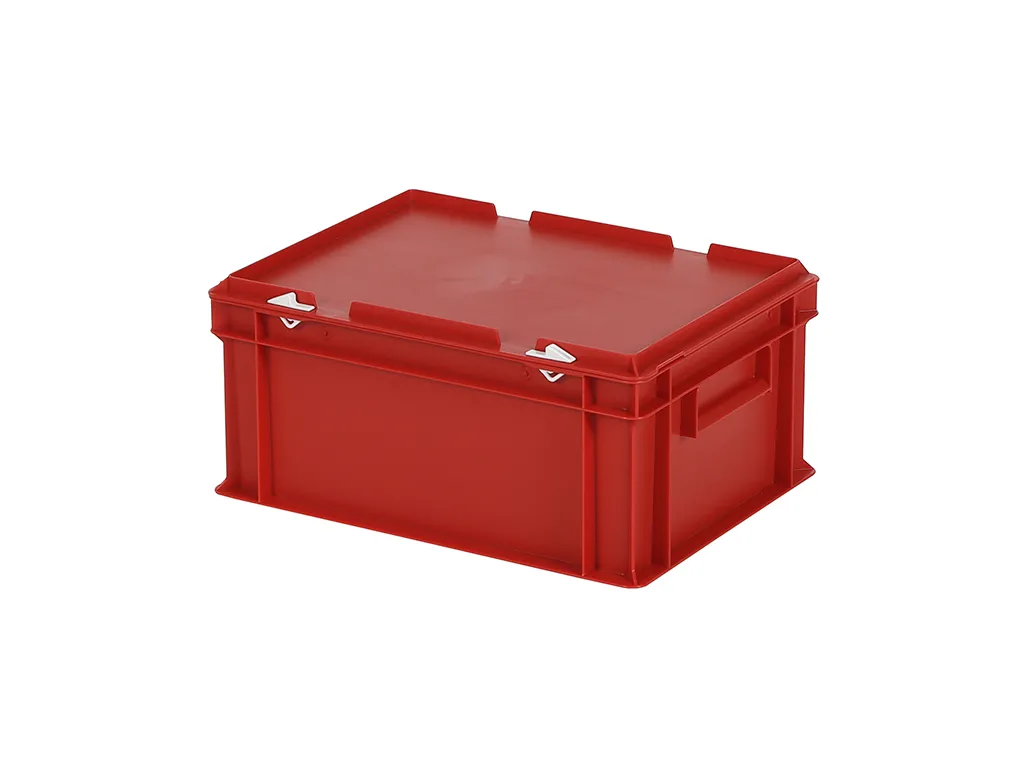 SOLID LINE Stapelbehälter mit Deckel - 400 x 300 x H 190 mm (glatter Boden) - Rot