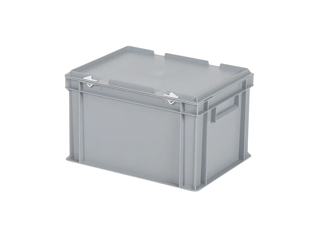 SOLID LINE Stapelbehälter mit Deckel - 400 x 300 x H 250 mm (glatter Boden) - Grau