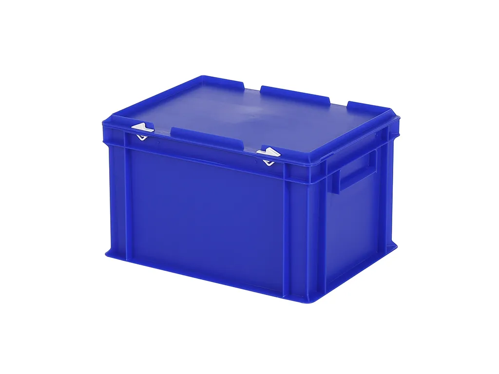 SOLID LINE Stapelbehälter mit Deckel - 400 x 300 x H 250 mm (glatter Boden) - Blau