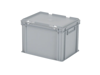 Stapelbak met deksel - 400 x 300 x H 295 mm (versterkte bodem) - grijs