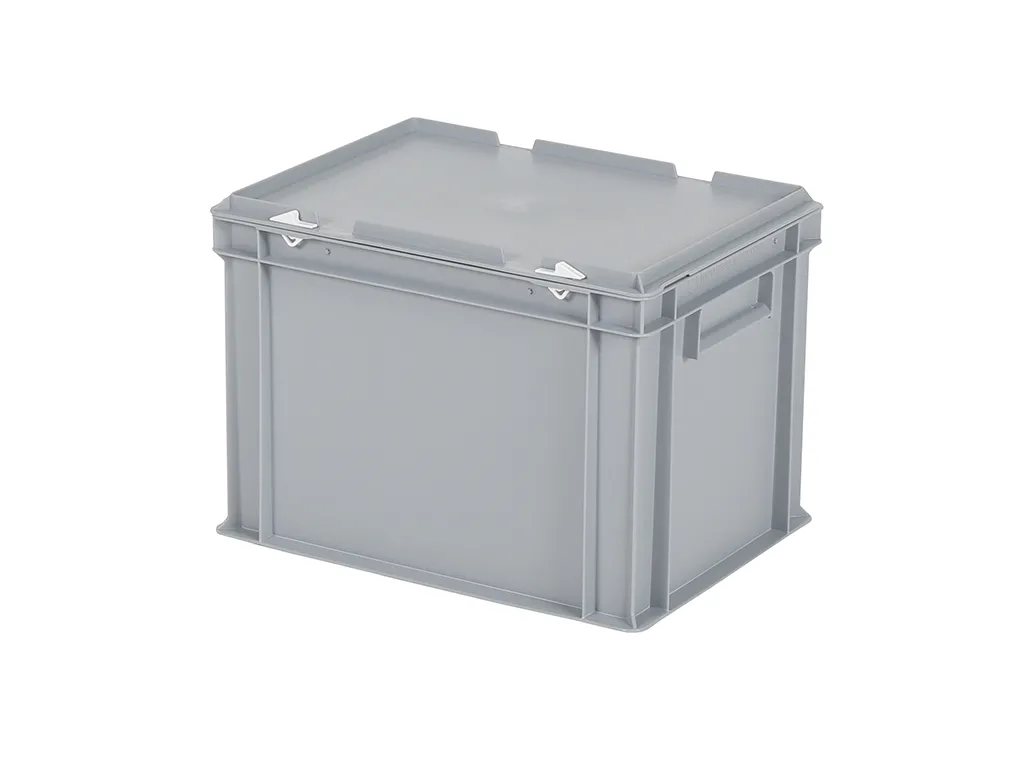 Stapelbehälter mit Deckel - 400 x 300 x H 295 mm (verstärkter Boden) - Grau