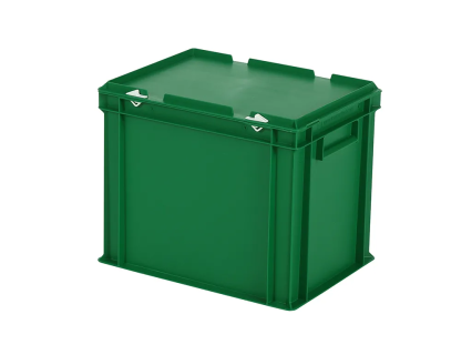 Stapelbeh&auml;lter mit Deckel - 400 x 300 x H 335 mm (verst&auml;rkter Boden) - Gr&uuml;n
