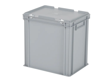 Stapelbak met deksel - 400 x 300 x H 415 mm (versterkte bodem) - grijs