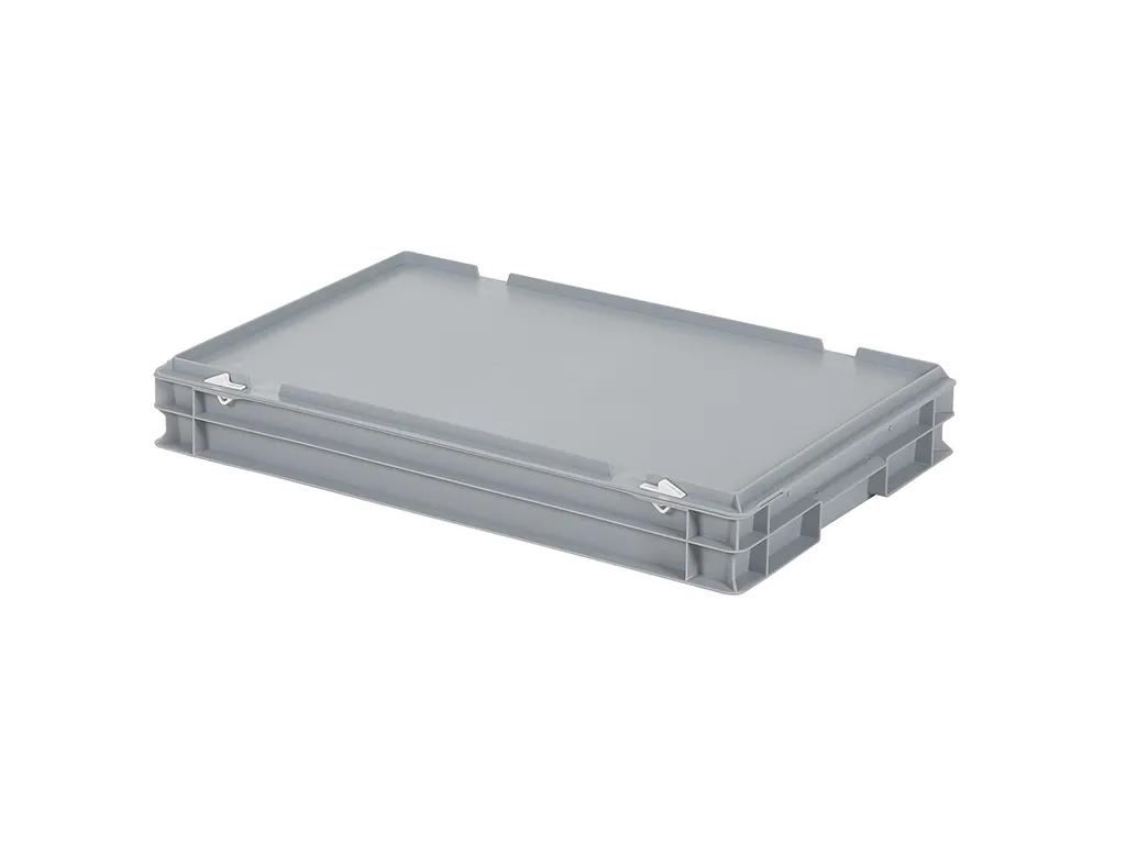 Stapelbehälter mit Deckel - 600 x 400 x H 90 mm (glatter Boden) - Grau