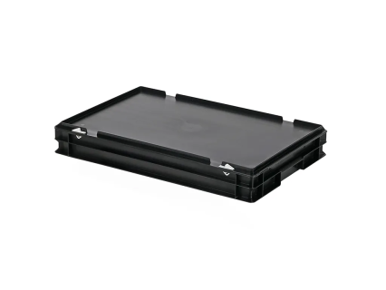Stapelbak met deksel - 600 x 400 x H 90 mm (gladde bodem) - zwart