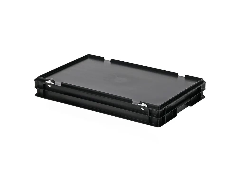 Stapelbehälter mit Deckel - 600 x 400 x H 90 mm (glatter Boden) - Schwarz
