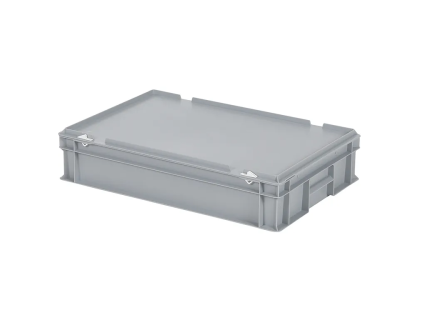 Stapelbak met deksel - 600 x 400 x H 135 mm (gladde bodem) - grijs