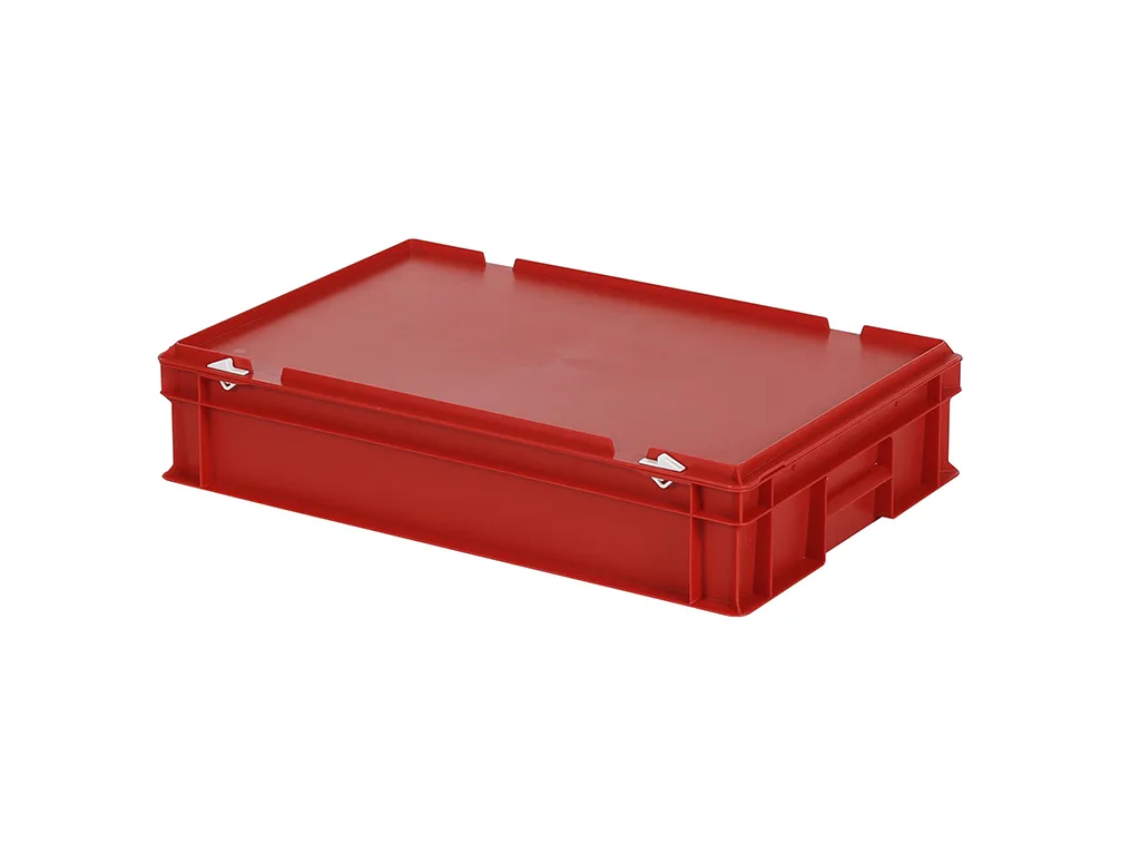 SOLID LINE Stapelbehälter mit Deckel - 600 x 400 x H 135 mm (glatter Boden) - Rot