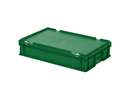 Stapelbeh&auml;lter mit Deckel - 600 x 400 x H 135 mm (glatter Boden) - Gr&uuml;n