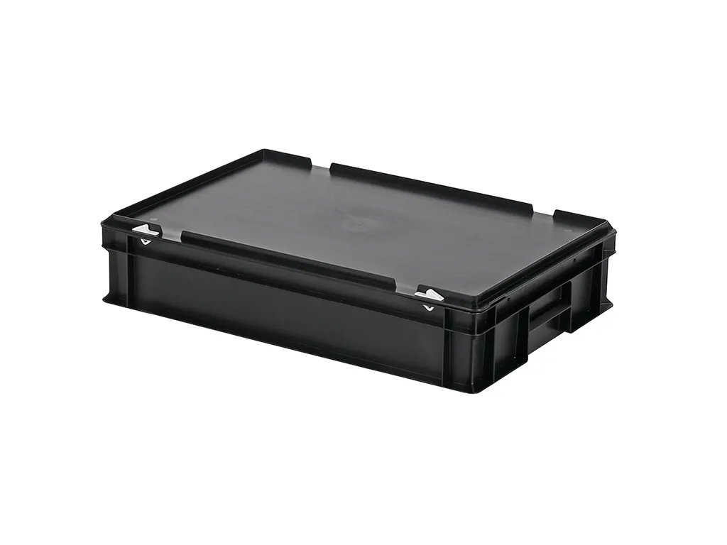 Stapelbehälter mit Deckel - 600 x 400 x H 135 mm (glatter Boden) - Schwarz