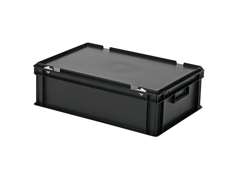 Stapelbehälter mit Deckel - 600 x 400 x H 185 mm (glatter Boden) - Schwarz