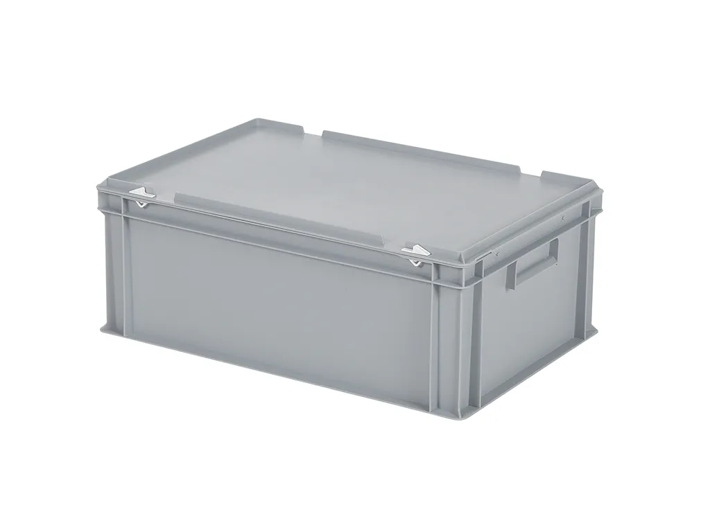 Stapelbehälter mit Deckel - 600 x 400 x H 235 mm (glatter Boden) - Grau