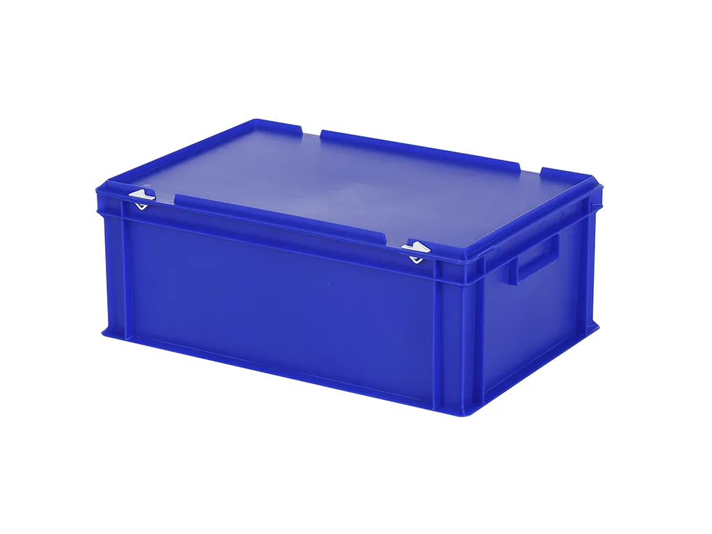 SOLID LINE Stapelbehälter mit Deckel - 600 x 400 x H 235 mm (glatter Boden) - Blau