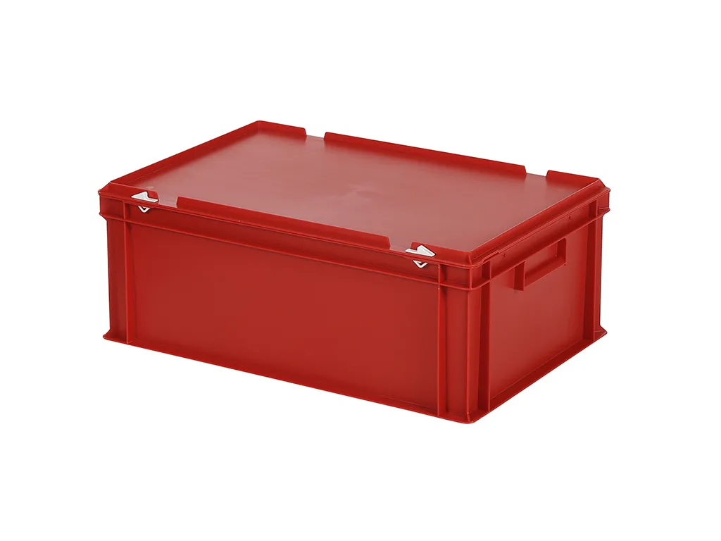 SOLID LINE Stapelbehälter mit Deckel - 600 x 400 x H 235 mm (glatter Boden) - Rot