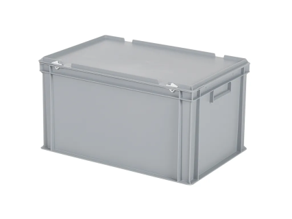 Stapelbak met deksel - 600 x 400 x H 335 mm (versterkte bodem) - grijs